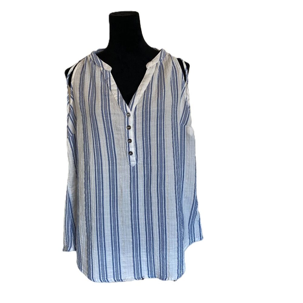 Torrid SZ 1X (14/16) White and Blue Striped Cotton Tank